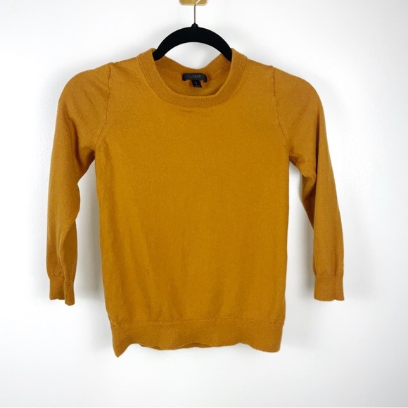 J. Crew Cognac Tan Wool Crew Neck Sweater w. 3/4 Sleeves | Size S - Picture 5 of 8
